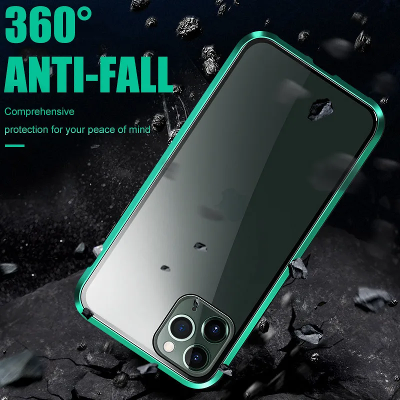

360 Metal Magnetic Adsorption Case For iPhone 12 11 Pro Max 12 Mini XS Max X XR 7 8 6 6s Plus SE 2020 Double-Sided Glass Cover