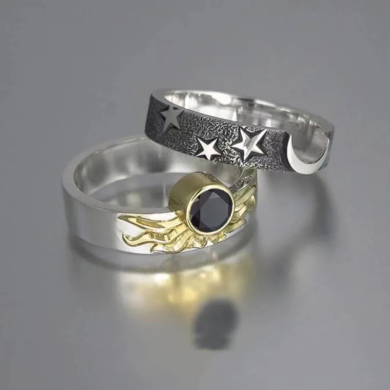 

Fashion Paired Couple Rings Moon And Sun Lovers Finger Rings Bff Best Friends Metal Adjustable Opening Rings Men Women Jewelry