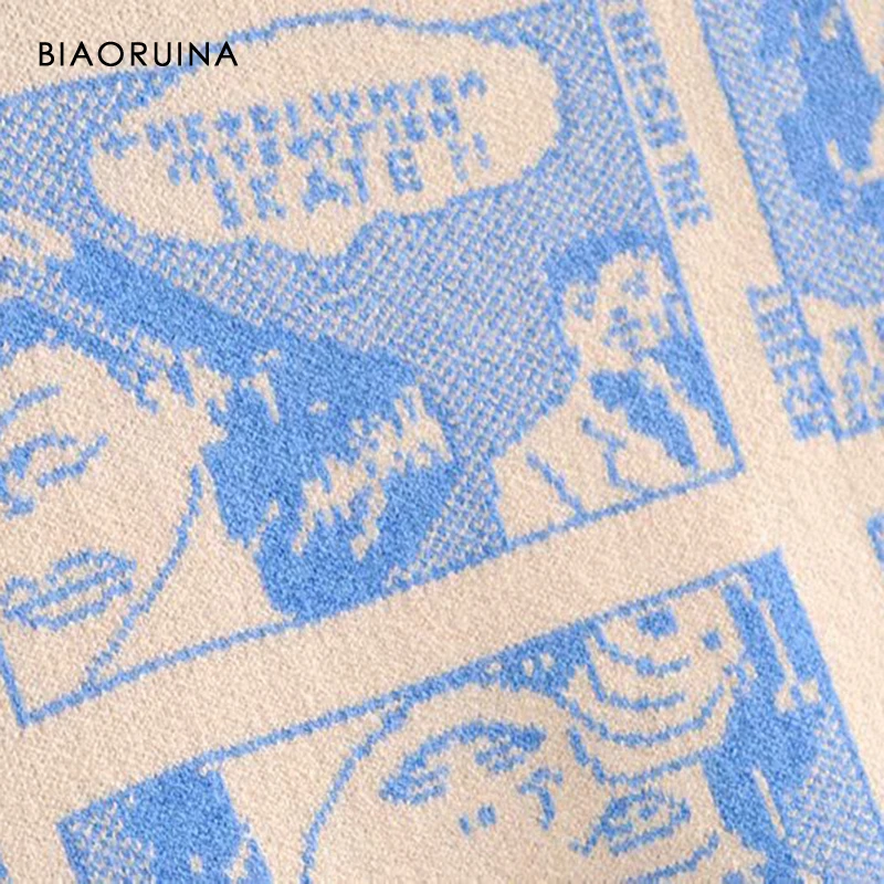 BIAORUINA, Женский жаккардовый Повседневный вязаный комплект из двух предметов с рисунком, базовый свитер, пуловер+ модная прямая вязаная юбка