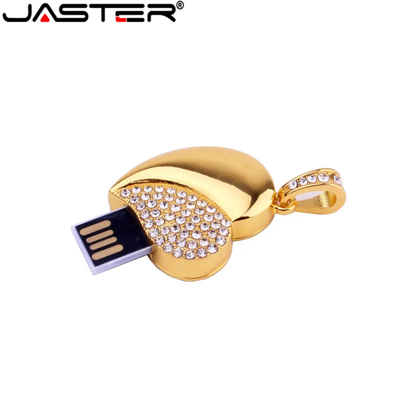 Металлический USB флеш-накопитель JASTER с милым сердцем и цепочкой, 4 ГБ, 8 ГБ, 16 ГБ, 32 ГБ, 64 ГБ, ожерелье, карта памяти в форме сердца, подарок