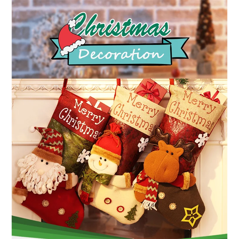 

2022 New Year Christmas Stocking Sack Xmas Gift Candy Bag Noel Christmas Decorations For Navidad Sock Christmas Tree Decor