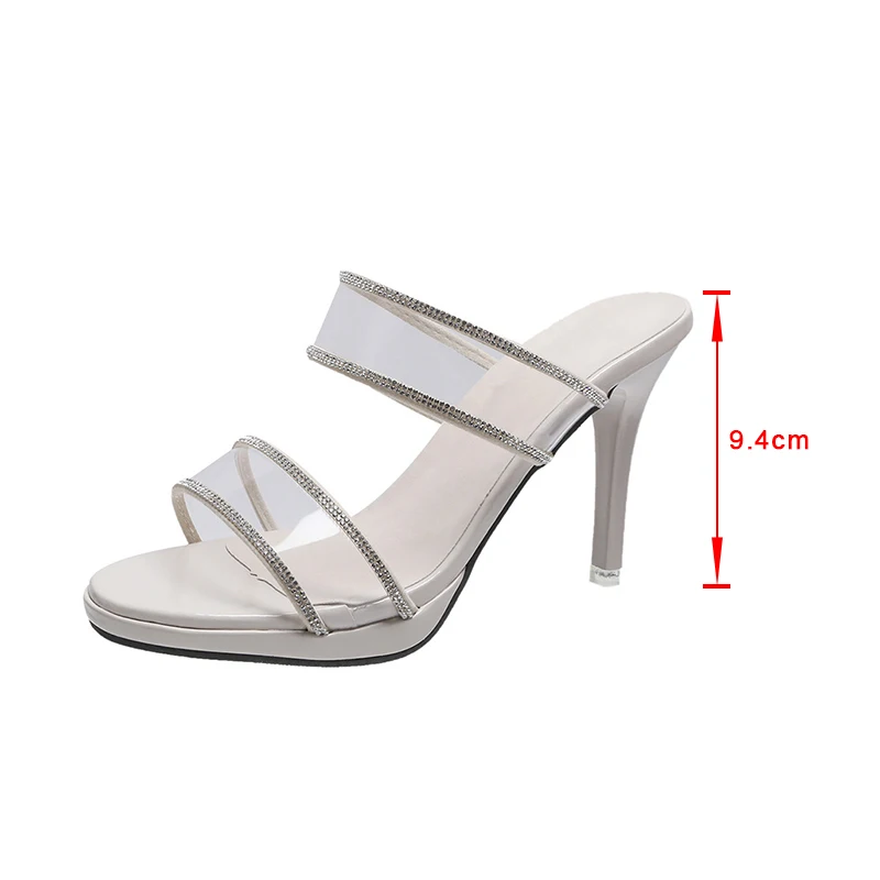 

Women Slides Rhinestone Sexy Shoes High Heels Transparent Shallow Ladies Fashion Casual Female Summer Fashion 2021 New Shoe