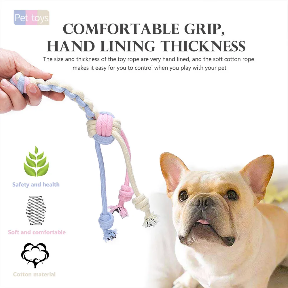 Pet Cat Dog Bite Resistant хлопковая Веревка Красочные игрушки из узлов жевательные для