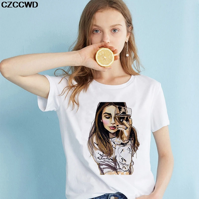 Женская футболка CZCCWD Poleras Mujer De Moda 2019 белая Harajuku модная сексуальная женская
