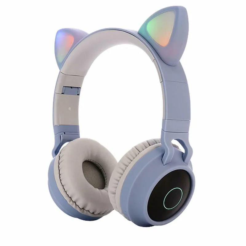 Серый Светодиодный кошачьими ушками беспроводные наушники Bluetooth 5,0 наушники с шумоподавлением игровые мигающие светящиеся наушники с микрофоном - Цвет: Серый