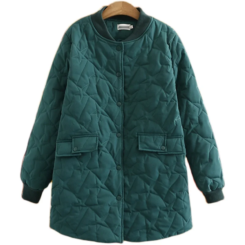 Oversize Women's Winter Padded Jacket New 2021 Loose Geometry Quilted Embroidered Overcoat Mid-Length Cotton Coat Female Outwear