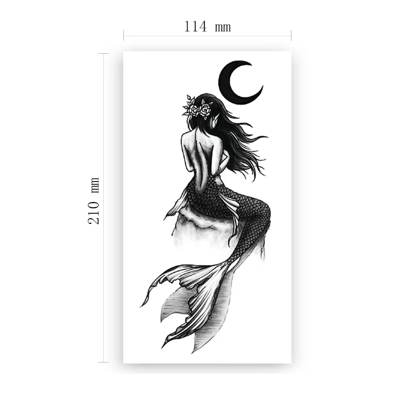Mermaid Flowers Waterproof Temporary Tattoo Sticker Black Moon Design Fake Tattoos Flash Tatoos Legs Beck Body Art for Women Men | Красота и