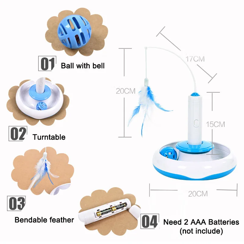 

3 In 1 Pet Cat Toy Electric Automatic Rotating Cat Teaser Feather Wand Toy Funny Ball Training Toys For Cats Interactive Kitten