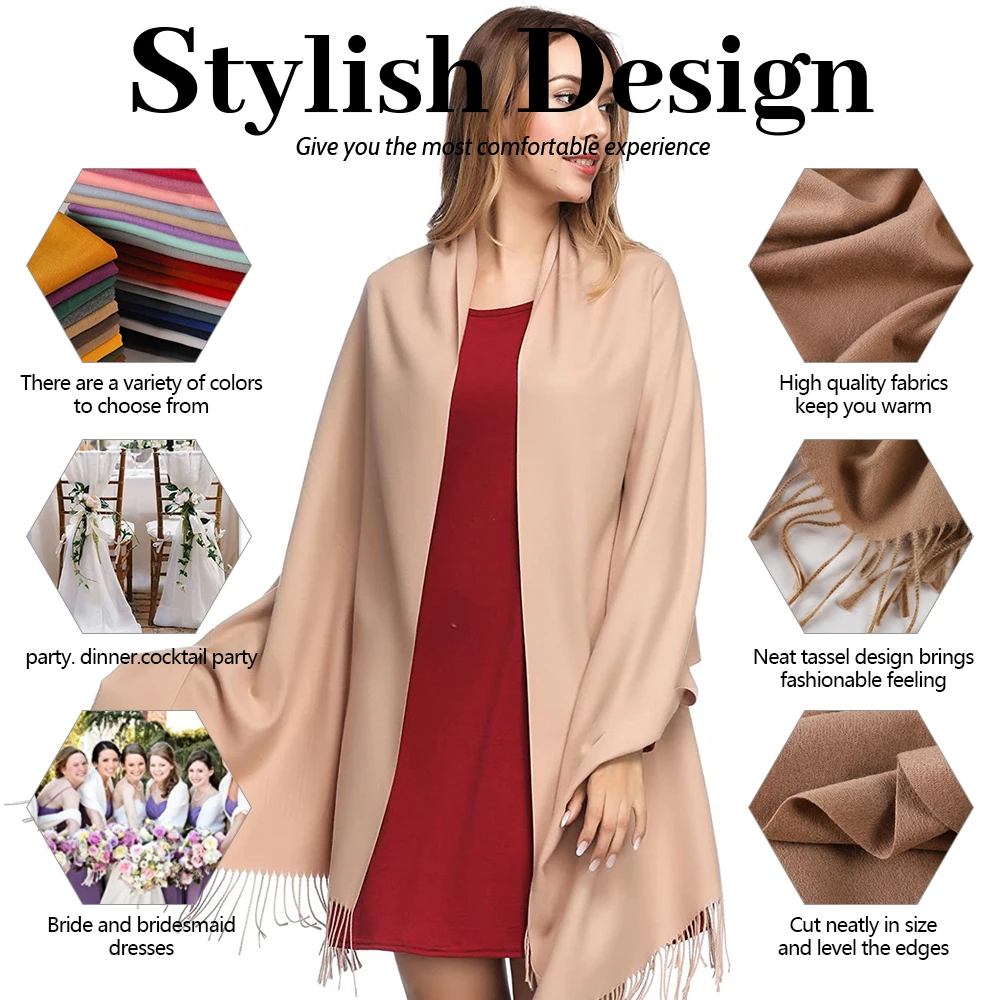 Модный Однотонный Женский Шарф Зимний Хиджаб Длинные Шали С Кисточками