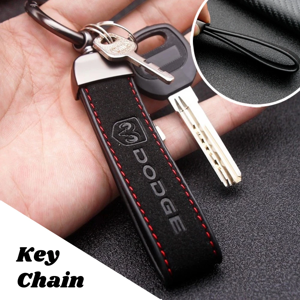 

Leather Car Accessories Keychain Fashion Creative Metal Alloy Keyring PU Logo Key Chain For Dodge Challenger RAM 1500 Charger