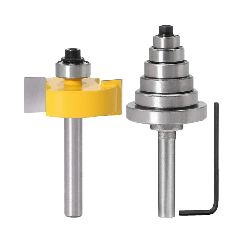 

1/4 Inch Shank Rabbet Router Bit with 6 Bearings Set, Interchangeable Bearings for Solid Wood Particle Board Plywoo