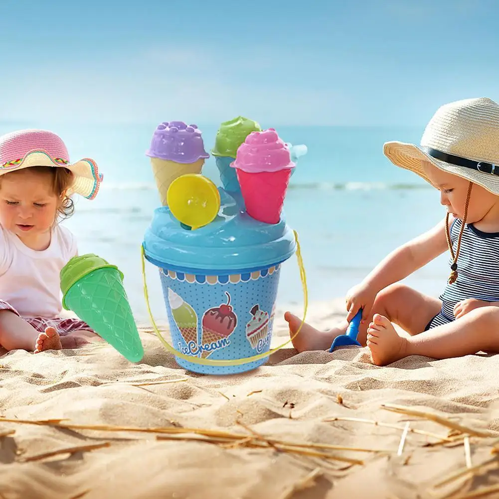 

8pcs/set Beach Ice Cream Bucket Model Summer Children Outdoor Play Sand Sandpit Play Toys Random Color