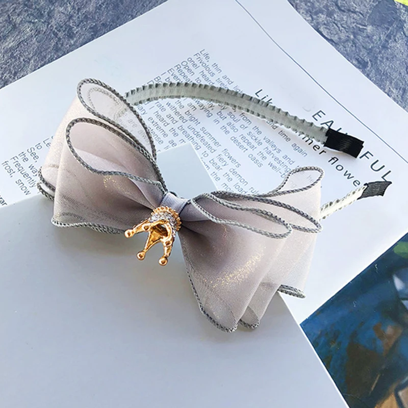 Блестящая Заколка-обруч для волос маленьких девочек повязка на голову с бантом и