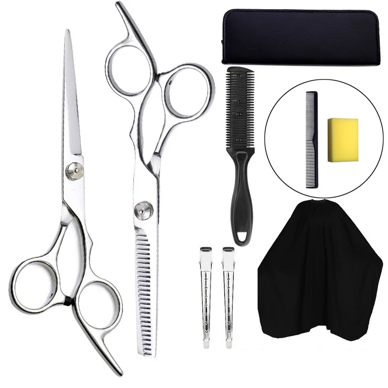 

9PCS/Set Professional Hairdressing Scissors Stainless Steel Barber Scissors straight snips Cape Hair Comb can Home Use T