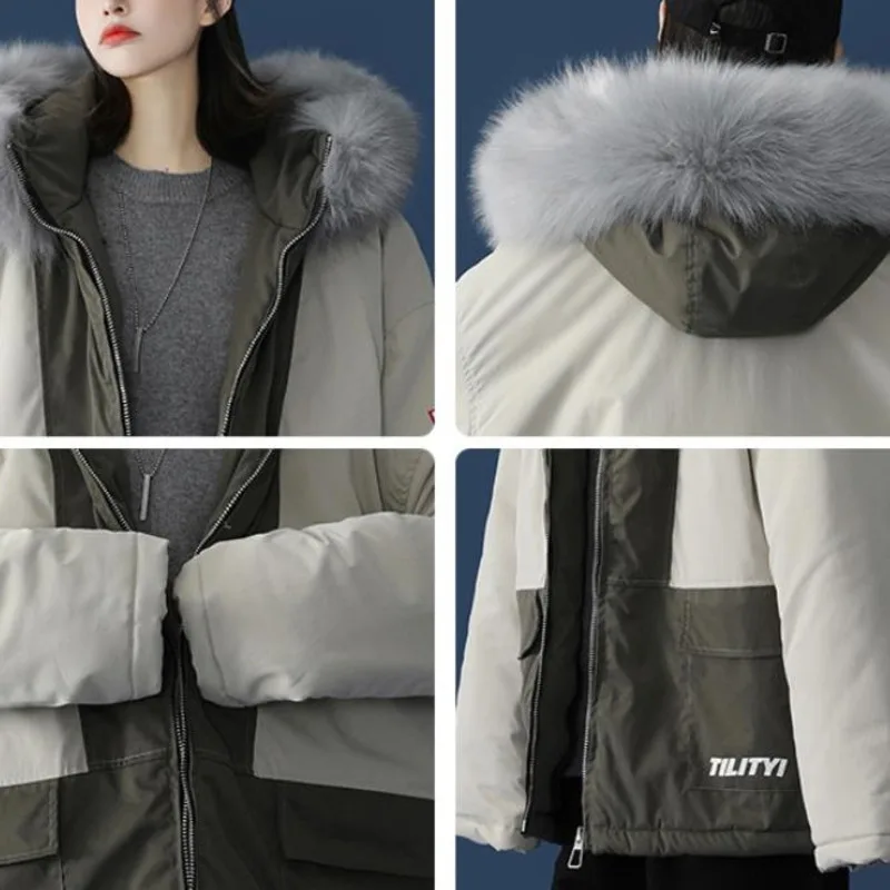 

2021 Hooded Fur Collar Plus Size Winter Clothes Womens Parkas Jackets Roupa De Frio Feminina Splicing Zipper Chaquetas De Mujer
