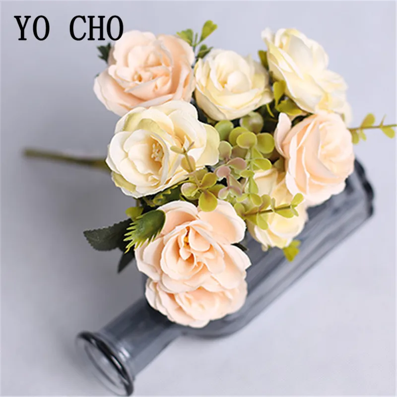 

5 Branches Silk Rose Artificial Flowers Bunch Silk Fake Roses Bouquet Flore for Wedding Table Home Indoor DIY Decor Fake Flowers