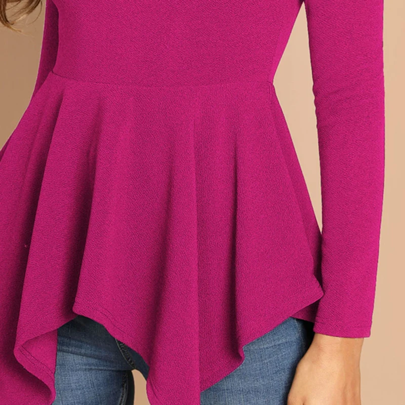 SHEIN Однотонный Топ С Асимметричным Низом И Молнией Женская Черная Классическая Блузка С Длинными Рукавами