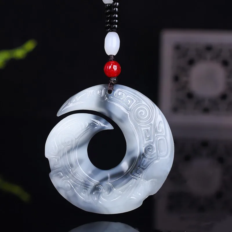 Натуральный дым голубой ручная резьба пряжка пинъань Нефритовый Кулон бутиковые