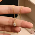Цепочка женская из серебра 925 пробы, с паве из 14-каратного золота, подвеска в виде хрустальной капли пробы