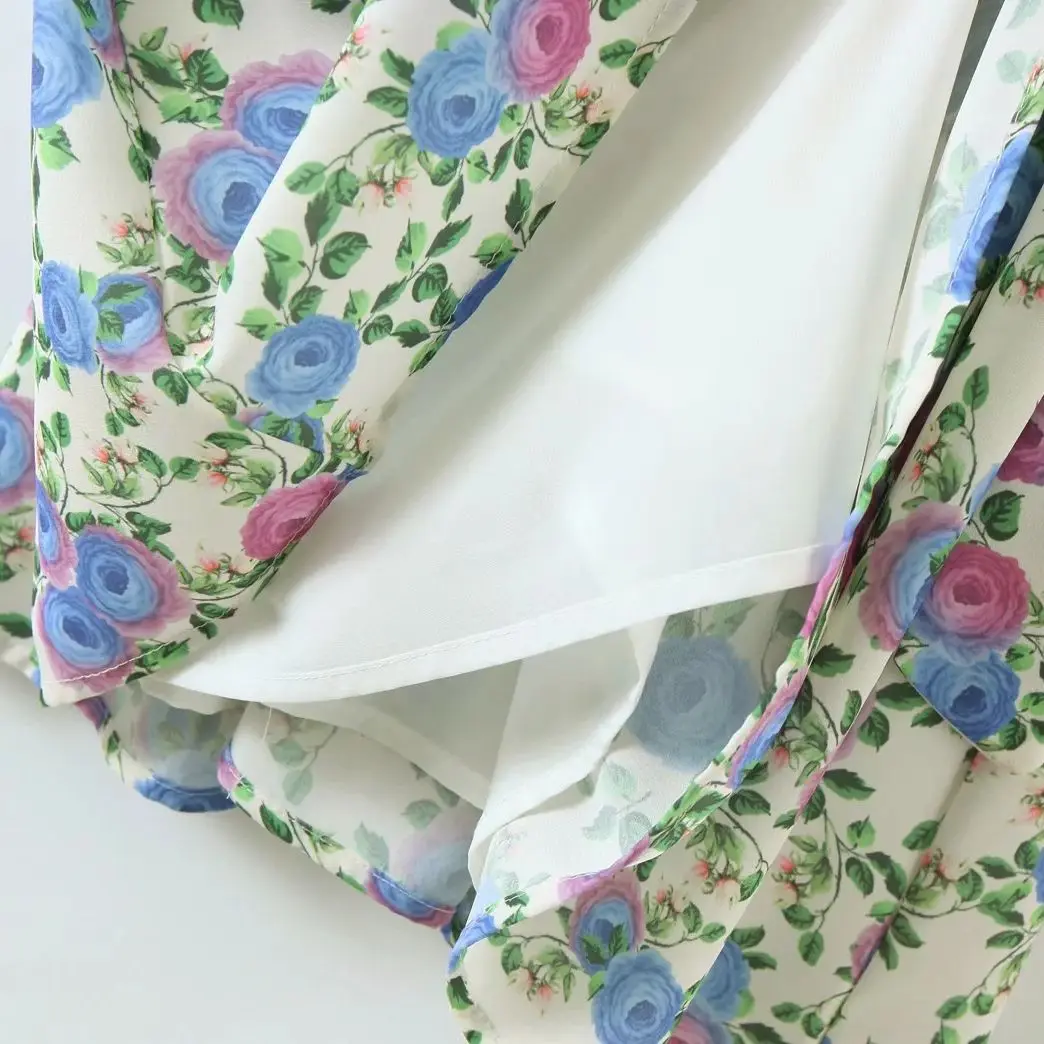 

2021 Summer Floral Print mini Dress sweet A Line Elastic dresses fungus Romantic backless vestidos V Neck Tie belt Short Robe