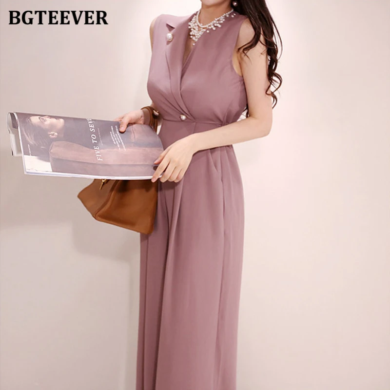 Женский комбинезон без рукавов BGTEEVER Летний с отложным воротником и широкими