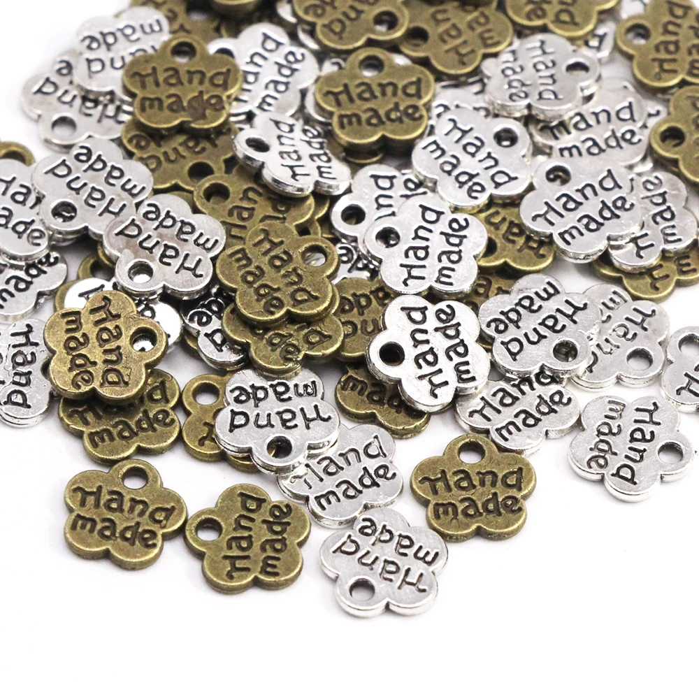 50Pcs Plum Flowers Metal Labels For Jewelry Sliver Bronze Handmade 8*8MM Hand Made Tags Hat/Bags Garment Accessories | Дом и сад