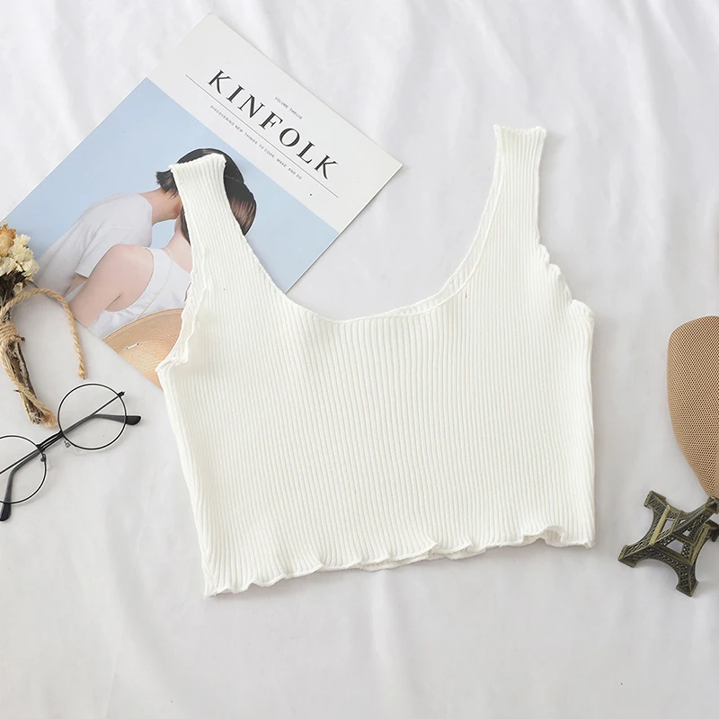 HELIAR женские белые однотонные Майки Топы вязаный укороченный топ с квадратным