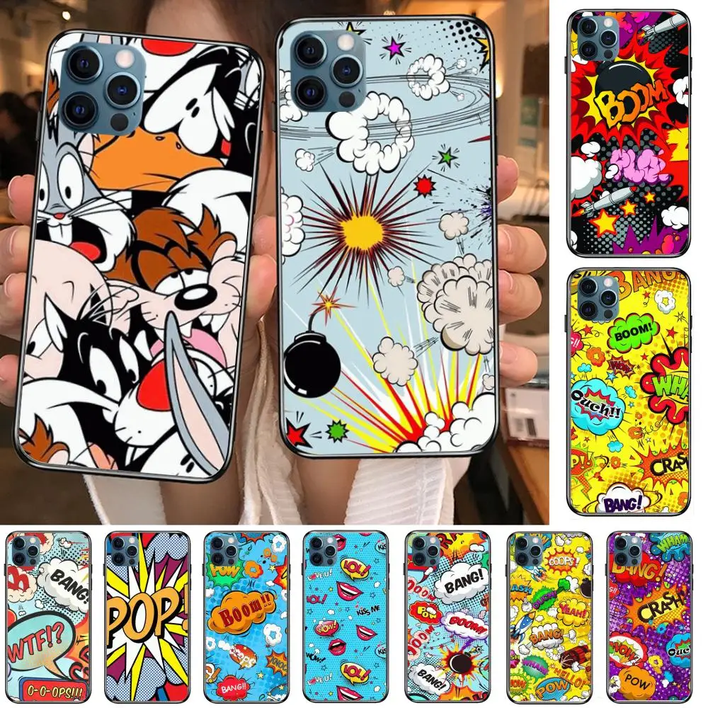 

Fashion boom pop art comics Style Phone Case cover For iphone 12 pro max 11 8 7 6 s XR PLUS X XS SE 2020 mini black cell shel