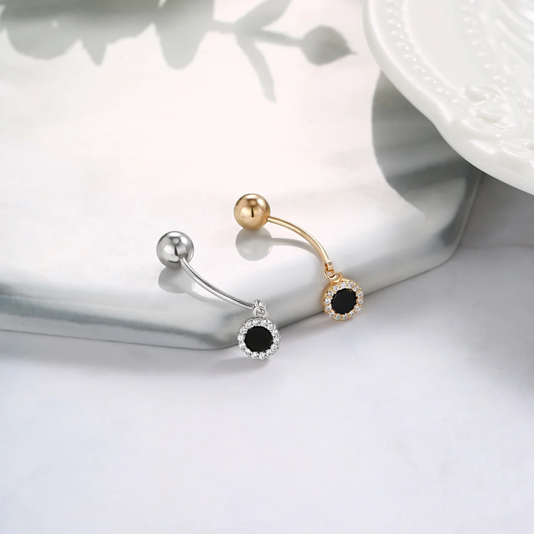 Кольцо Neoglory S925 Серебряное с цирконом для пупка женщин пирсинг тела деликатное