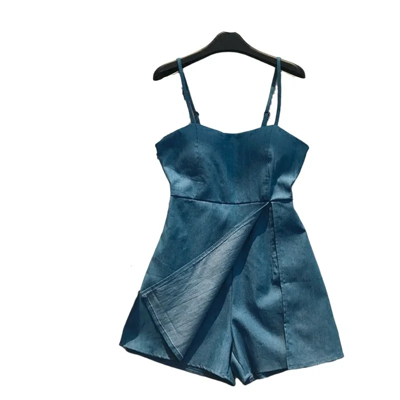 2021 летние новые джинсовые женские комбинезоны и Комбинезоны Короткие Голубые