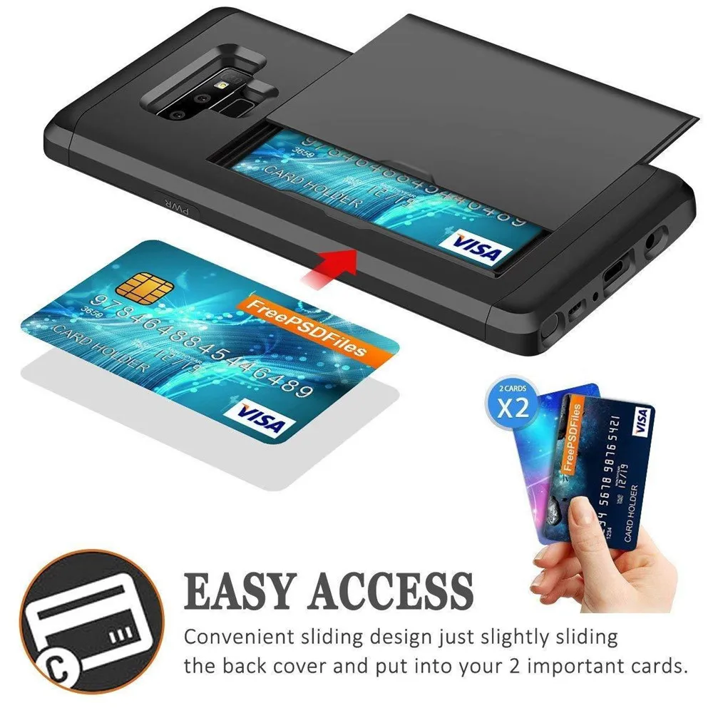 

Sliding Door Hidden Pocket Card Slots Anti-Scratch Case for Samsung Galaxy Note 9 Cover For Galaxy Note9 Protective Back Cover