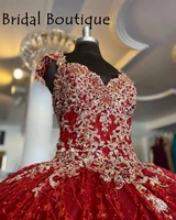 Red Beaded Ball Gown Quinceanera Dresses Gold Appliques Sweet 16 Dress Pageant Gowns vestido de 15 anos anos quinceanera