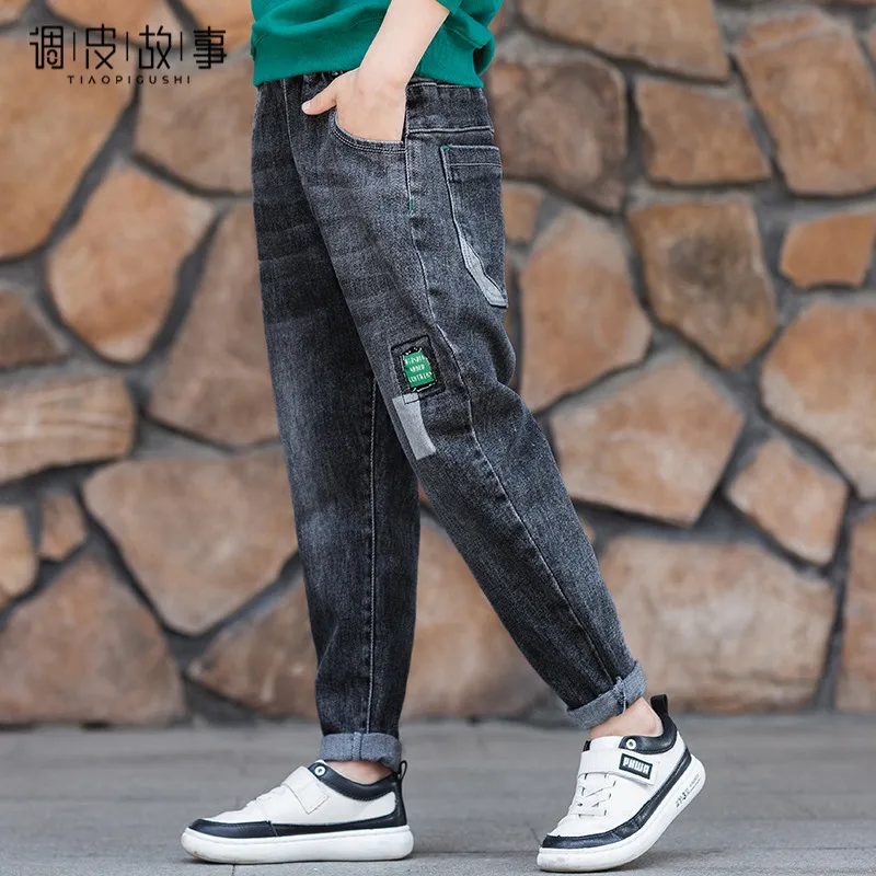 Джинсы для мальчиков подростков повседневные хлопковые брюки карандаш с