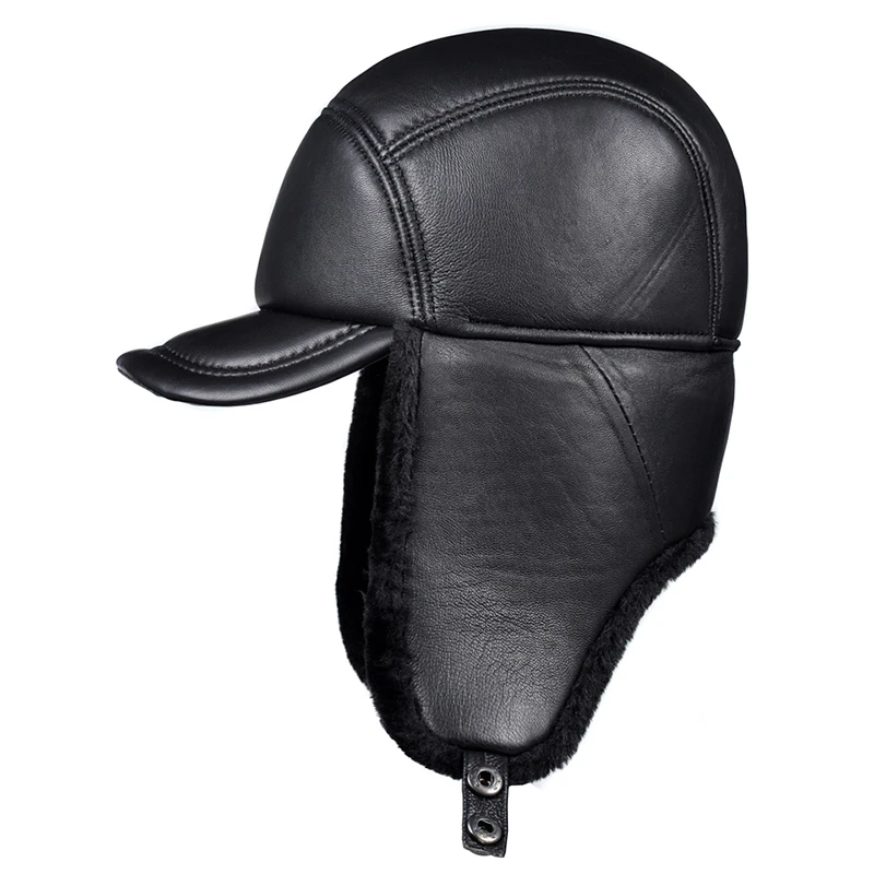 Зимняя ушанка шапка из натуральной овечьей кожи мужская и женская шапка-Авиатор