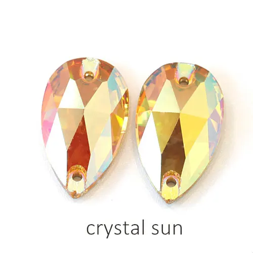 Crystal Sun 11x18 мм Красочные 24 цвета лучшее качество пришить стразы каплевидной формы бутик стекло Flatback пришить декоративные камни для одежды F0051 - Цвет: Crystal Sun