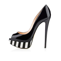 2021spring womens pumps large size high heel platform fish mouth patent leather single shoe thin heels sandalias mujer peep toe