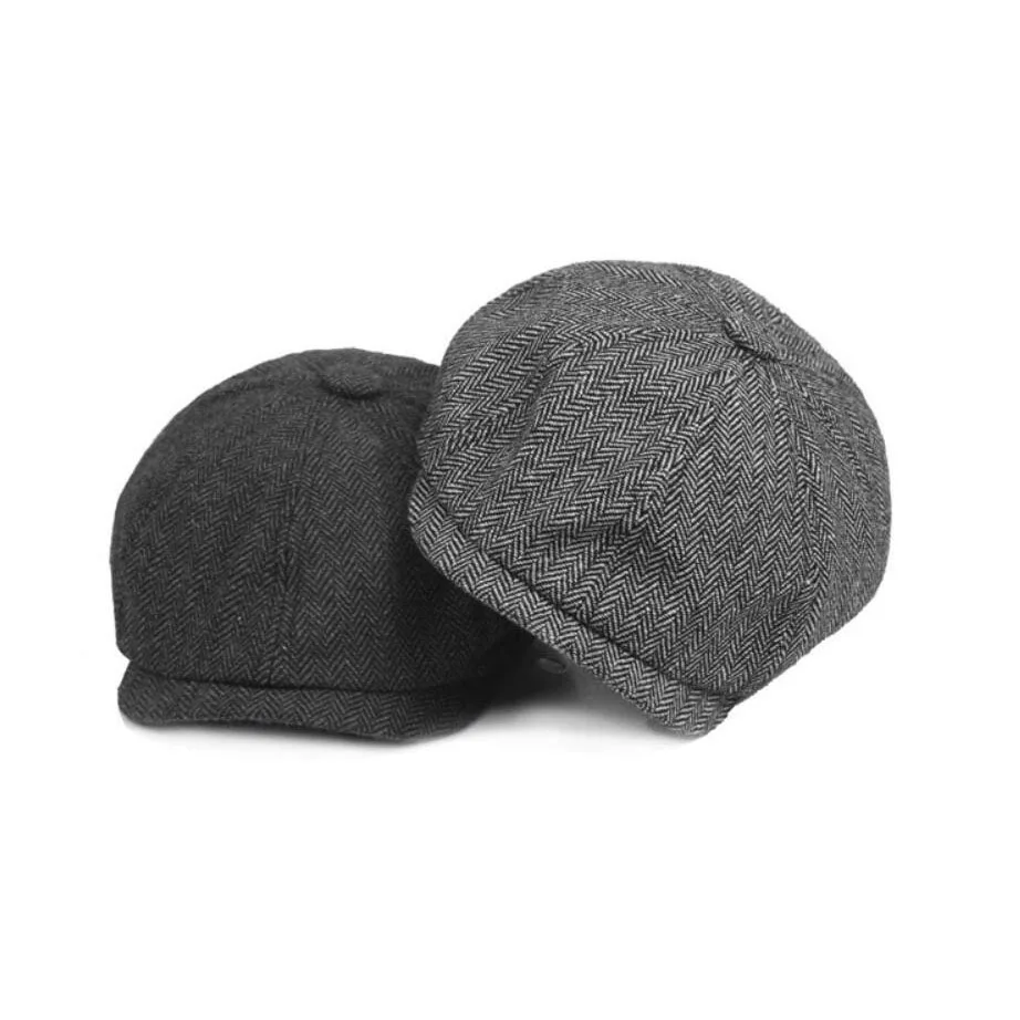 ShoneMes Vintage Newsboy Caps Men Women Herringbone Gatsby Black Coffee Grey Top Quality Beret Flat Hat for Unisex