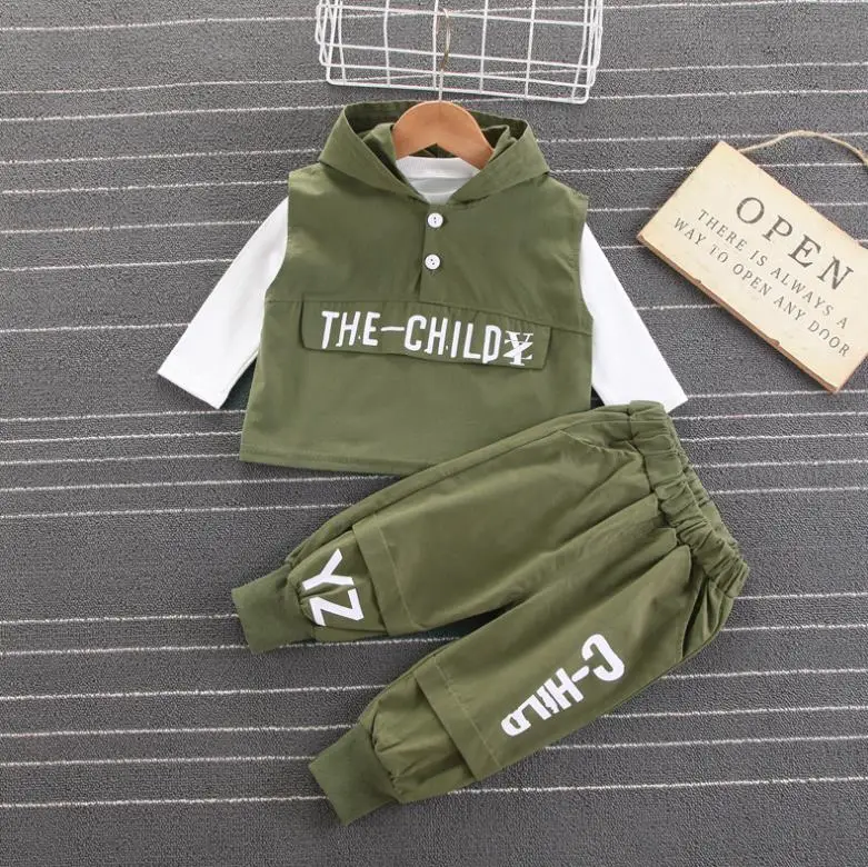 

Autumn Baby Clothes Children Boys casual hooded vests+shirts+Pant 3pcs set outfits Toddler Active Clothing Infant Kids Tracksuit