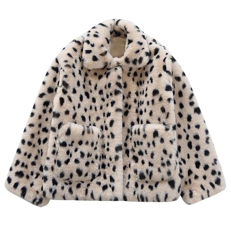 

Korean Loose Lamb Fleece Leopard Print Short Reversible Plush Thick Faux Fur Jacket Women Jacket Leopard Coat Outwears