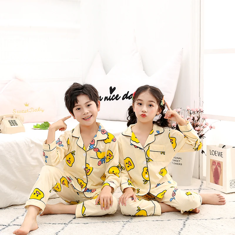 

New Autumn Full Sleeve Cotton Pajamas For Girls Children Sleepwear Pijamas Teenage Boys Cartoon Pajama Sets Night Suits For Kids