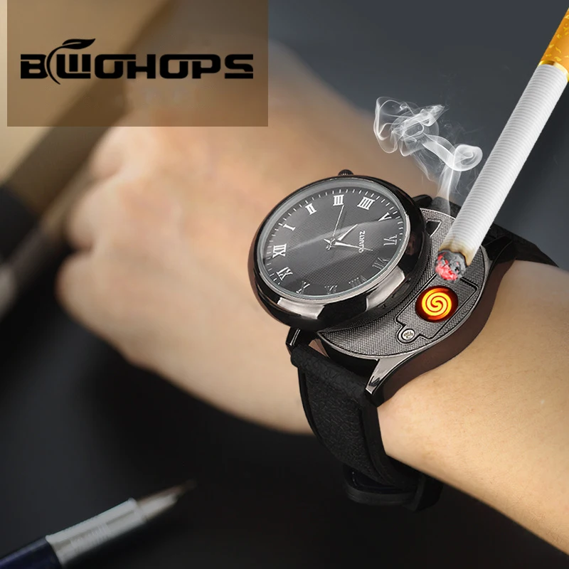 

Watch Lighter USB Charging Gadget Wristwatches Fashion Flameless Cigarette Replaceable Tungsten Wire Wind-proof Briquet Car Man
