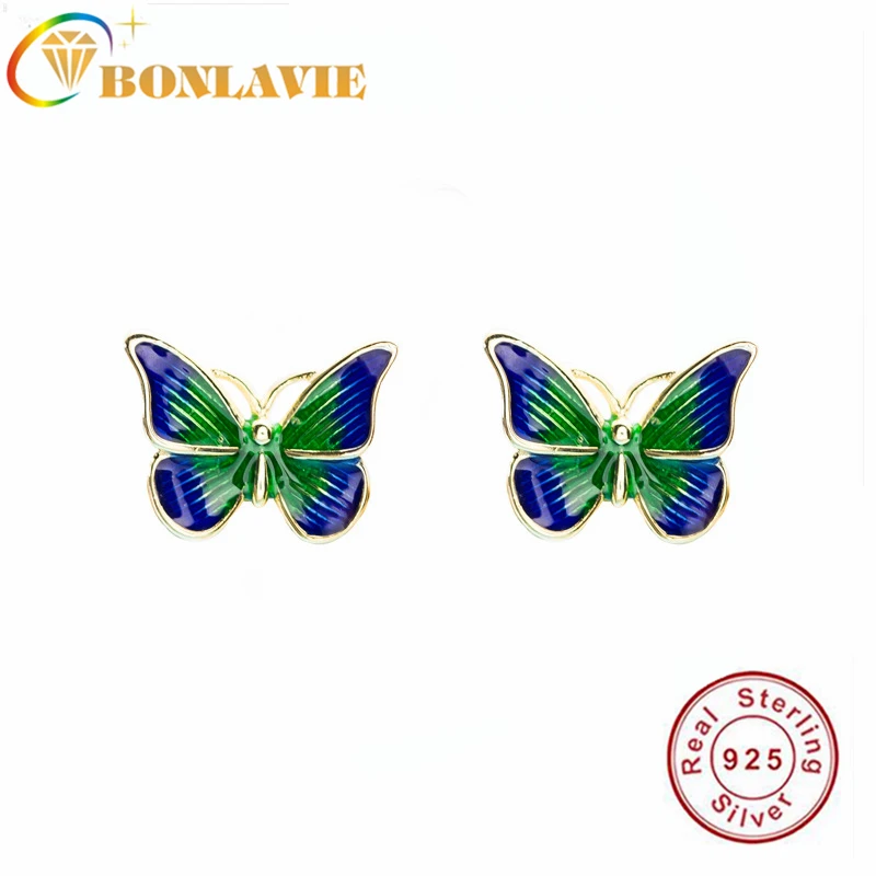 BONLAVIE французский романтический 925 серебряные серьги с глазурованной бабочкой