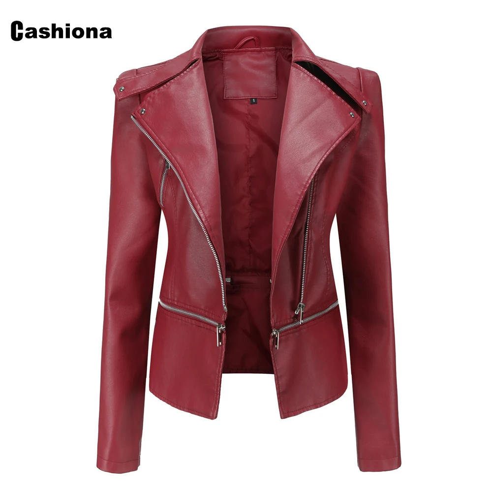 Cashiona Plus Size 3xl Women Pu Leather Jacket 2021 Autumn Ladies Patchwork Zipper Epaulet Top Outerwear Female Short Jackets enlarge