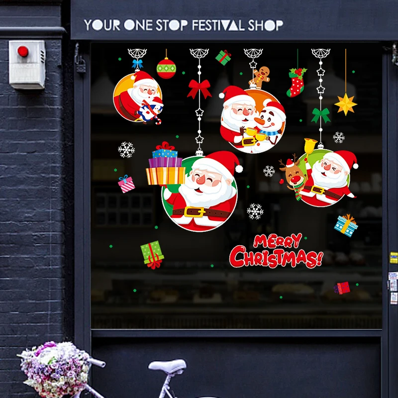 

Creative Santa Claus gift window stickers Christmas shop window glass door kids room home decoration wall sticker self-adhesive