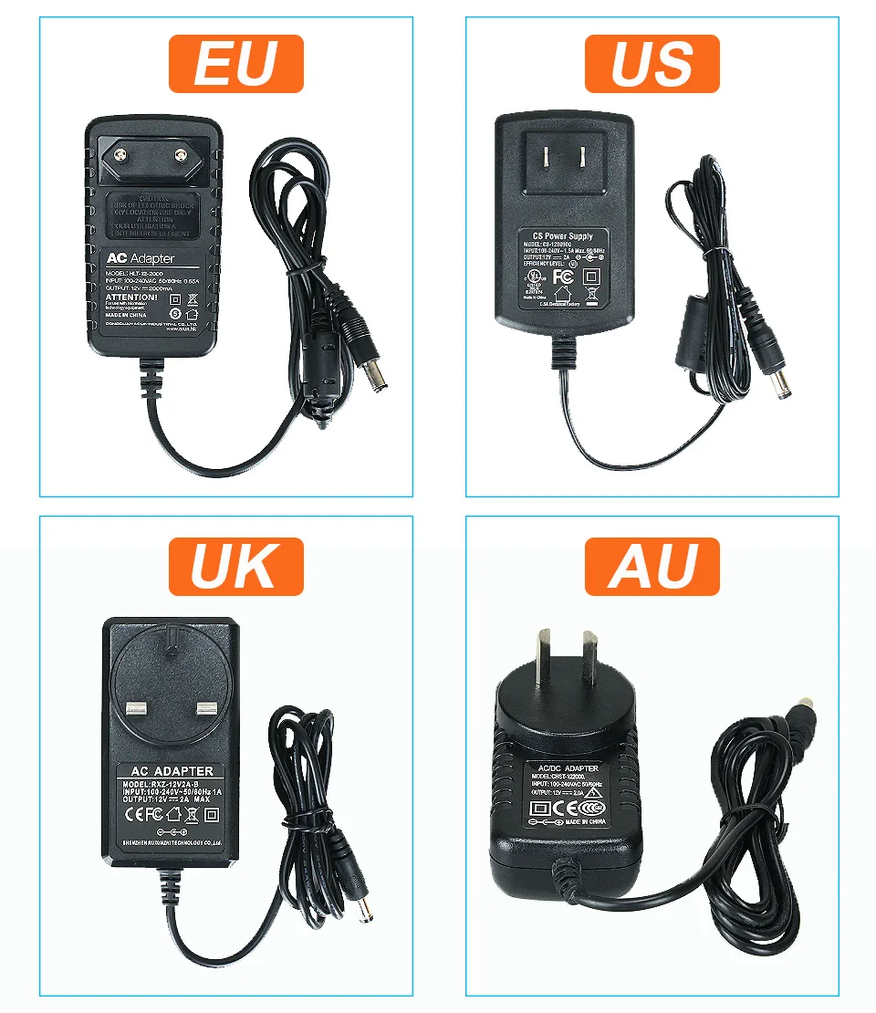 Tiananxun DC 12V2A адаптер питания Cctv, питание камеры AC 100 V-240 V EU UK AU US Plug 5,5 мм X 2,1 мм для Cctv DVR IP камера