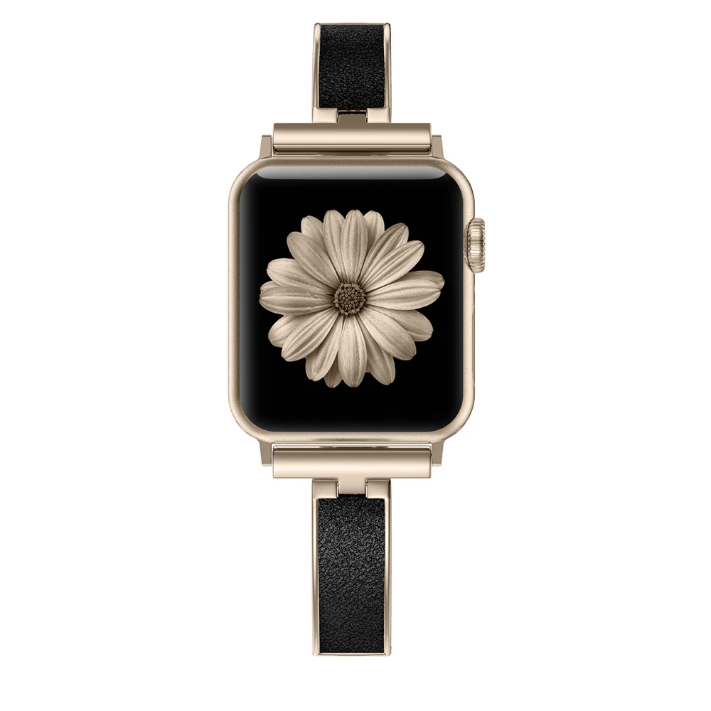 Champagne Женский металлический ремешок для Apple Watch Series 5, 40 мм, 44 м, металлический+ кожаный браслет, ремешок для iWatch Series 4, 3, 2, 1, 38 мм, 42 мм - Цвет ремешка: Champagne
