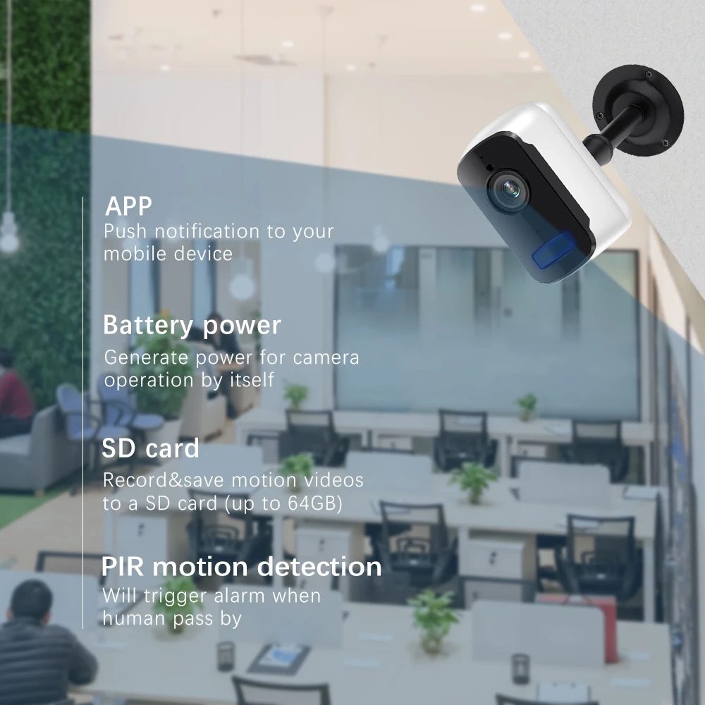 Беспроволочная батарея WiFi камера 1080P 2MP HD наружная крытая IP Беспроводная камера с питанием от аккумулятора PIR
