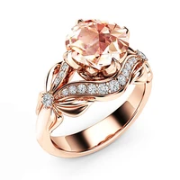 wholesale luxury jewelry fashion rose gold color champagne zircon flower exquisite jewelry engagement rings for women