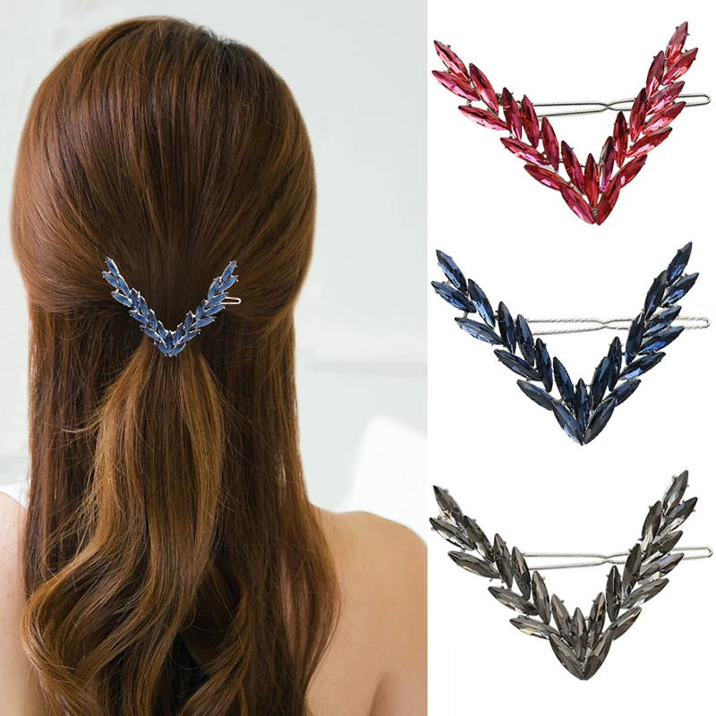 Модные женские Стразы v образная заколка для волос длинные шпильки аксессуары