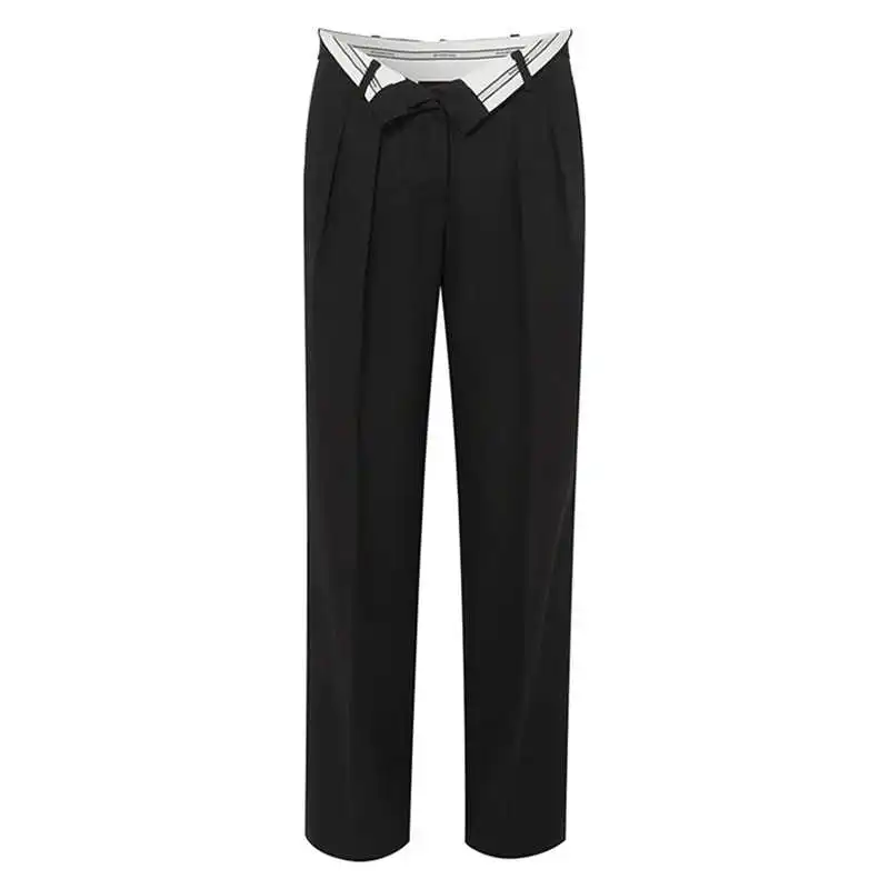 

DEAT 2021 New Women Solid Color High Waist Cuffed Wide Legs Draped Loose Straight Thin Casual Suit Pants Summer Autumn 7E1121